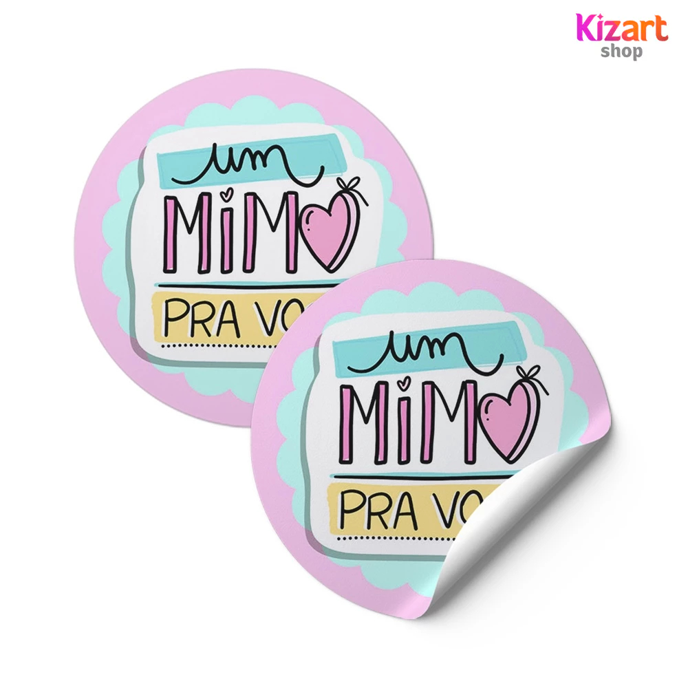 Adesivos Etiquetas Para Embalagens Tag Redondos Um Mimo Pra Você ❤ Azul Com Borda Rosa AD01470