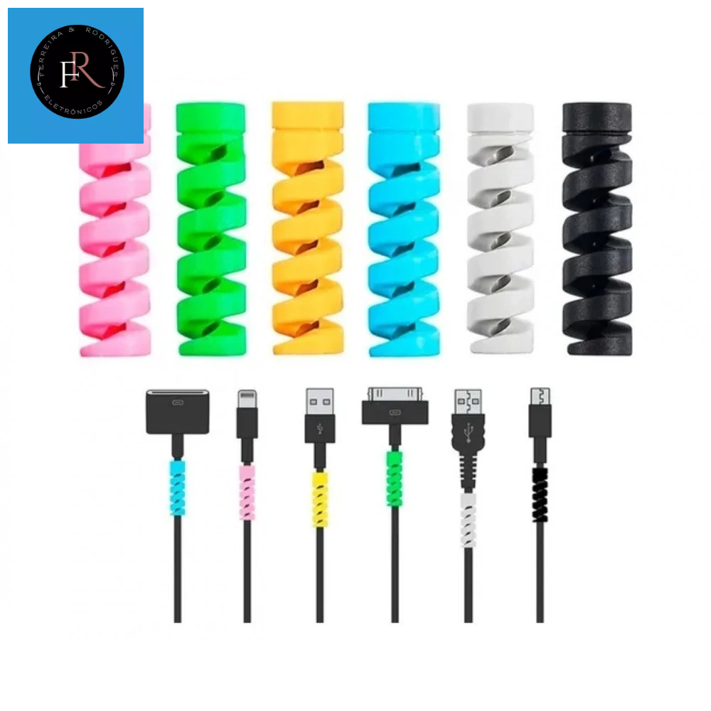 Cartela com 04 Protetor de Cabo em Silicone Espiral para Fio Celular Carregador USB Cable Protector CP - 01