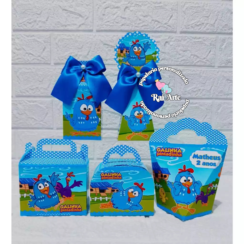 KIT FESTA LEMBRANCINHAS ANIVERSÁRIO FESTA INFANTIL PERSONALIZADOS GALINHA PINTADINHA MENINO AZUL - PEGUE E MONTE