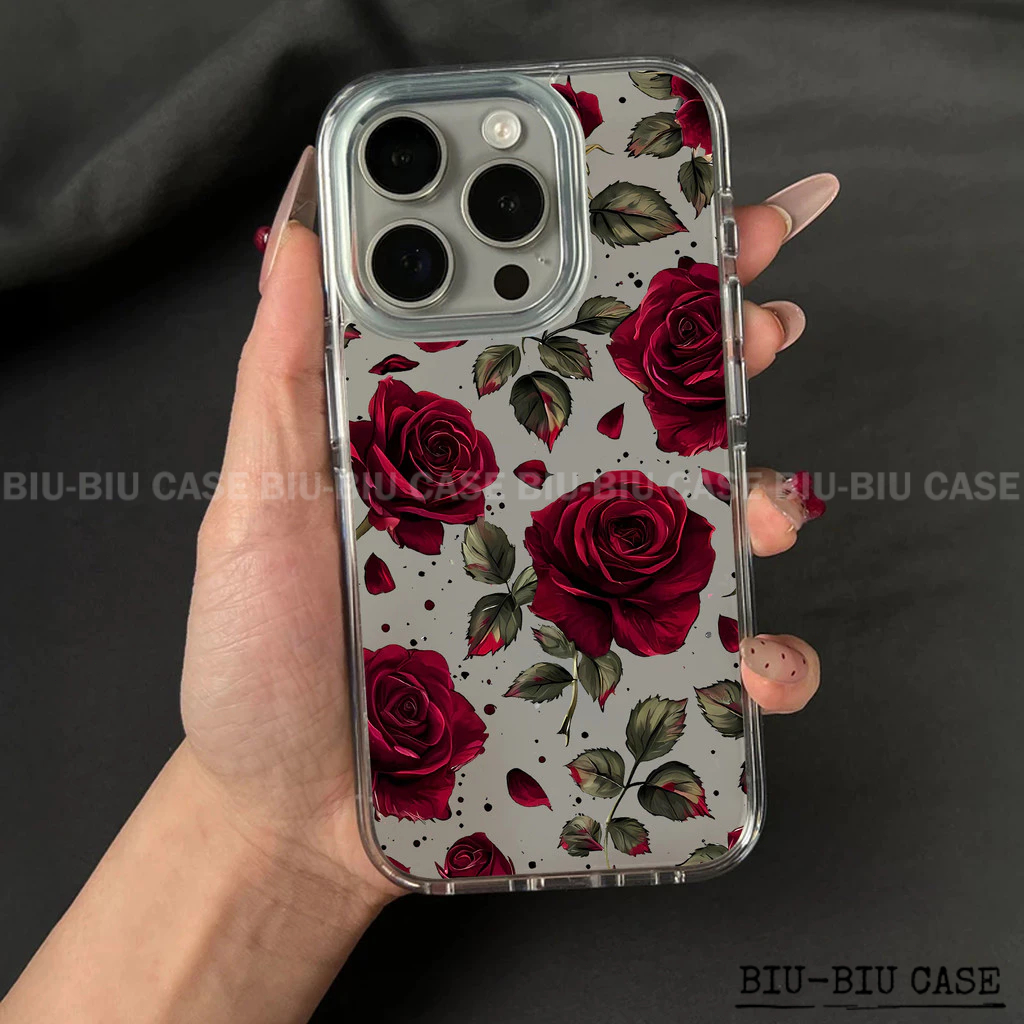 Capa Capinha Tpu Anti Impacto Transparente Para IPhone XR 11 12 13 14 15 16 17 Pro Max Capa de celular Rosa Vermelha