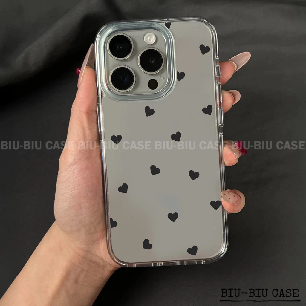 Capa Capinha Tpu Anti Impacto Transparente Para IPhone XR 11 12 13 14 15 16 17 Pro Max Coração negro