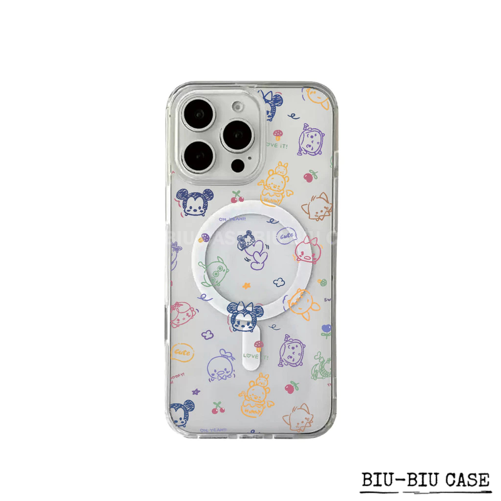 Capa Capinha Tpu Anti MagSafe Impacto Transparente Para IPhone XR 11 12 13 14 15 16 17 Pro Max Desenho do Mickey Mouse