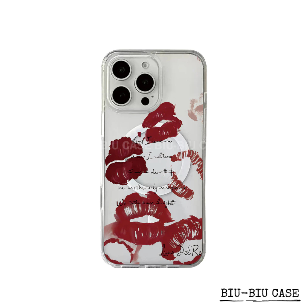 Capa Capinha Tpu Anti MagSafe Impacto Transparente Para IPhone XR 11 12 13 14 15 16 17 Pro Max Impressão labial de letra