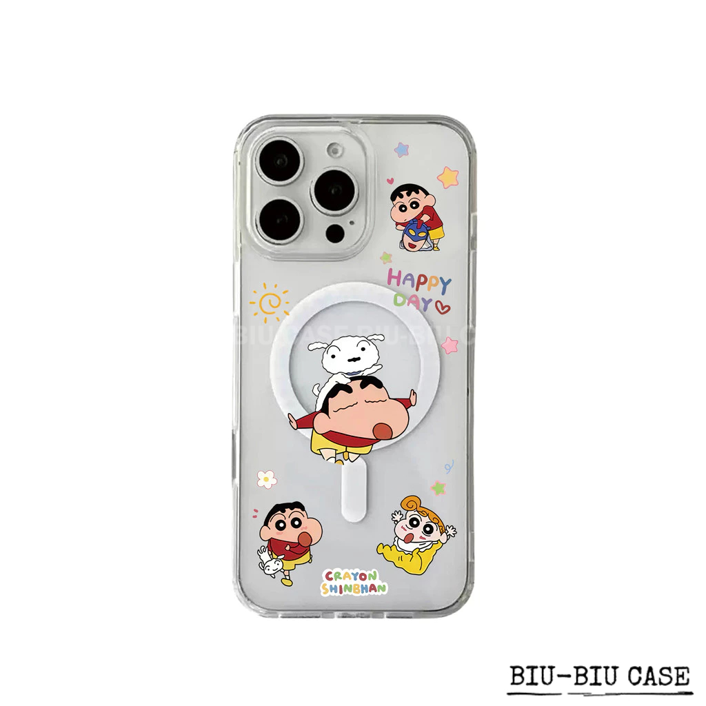 Capa Capinha Tpu Anti MagSafe Impacto Transparente Para IPhone XR 11 12 13 14 15 16 17 Pro Max Shin-chan Travesso