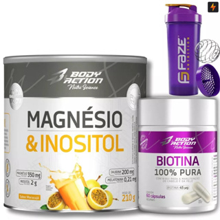 Kit Magnésio e Inositol 210g + Biotina 60 Cápsulas Body Action + Coqueteleira em Oferta na Shopee
