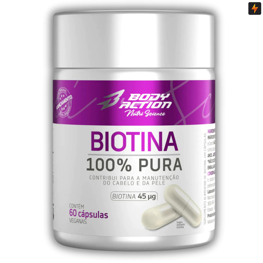 Biotina 100% Pura 45mcg 60 Cápsulas Body Action Manuteção Cabelo e Pele em Oferta na Shopee