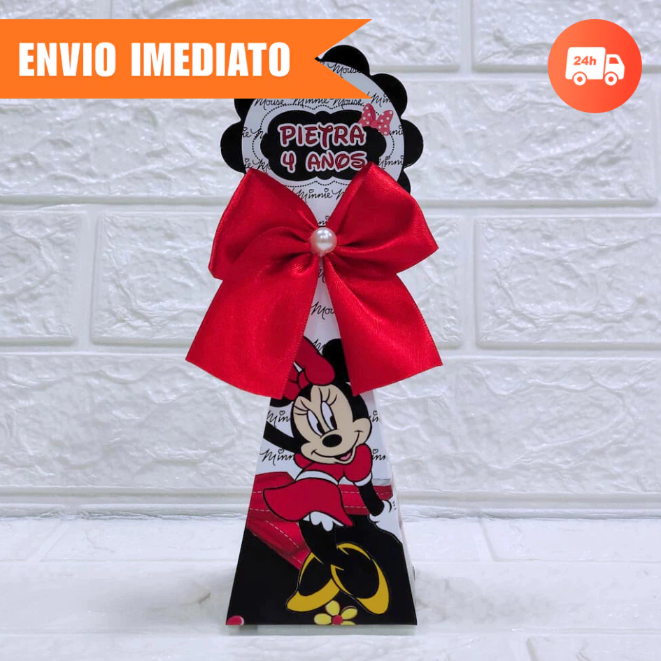 Kit Festa Caixa Pirâmide MINNIE 1.0 Personalizada Lembrancinha Caixinha Aniversário PEGUE E MONTE