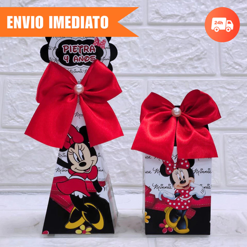 Kit Festa Milk e Pirâmide MINNIE 1.0 Personalizada|Lembrancinha Caixinha Aniversário PEGUE E MONTE