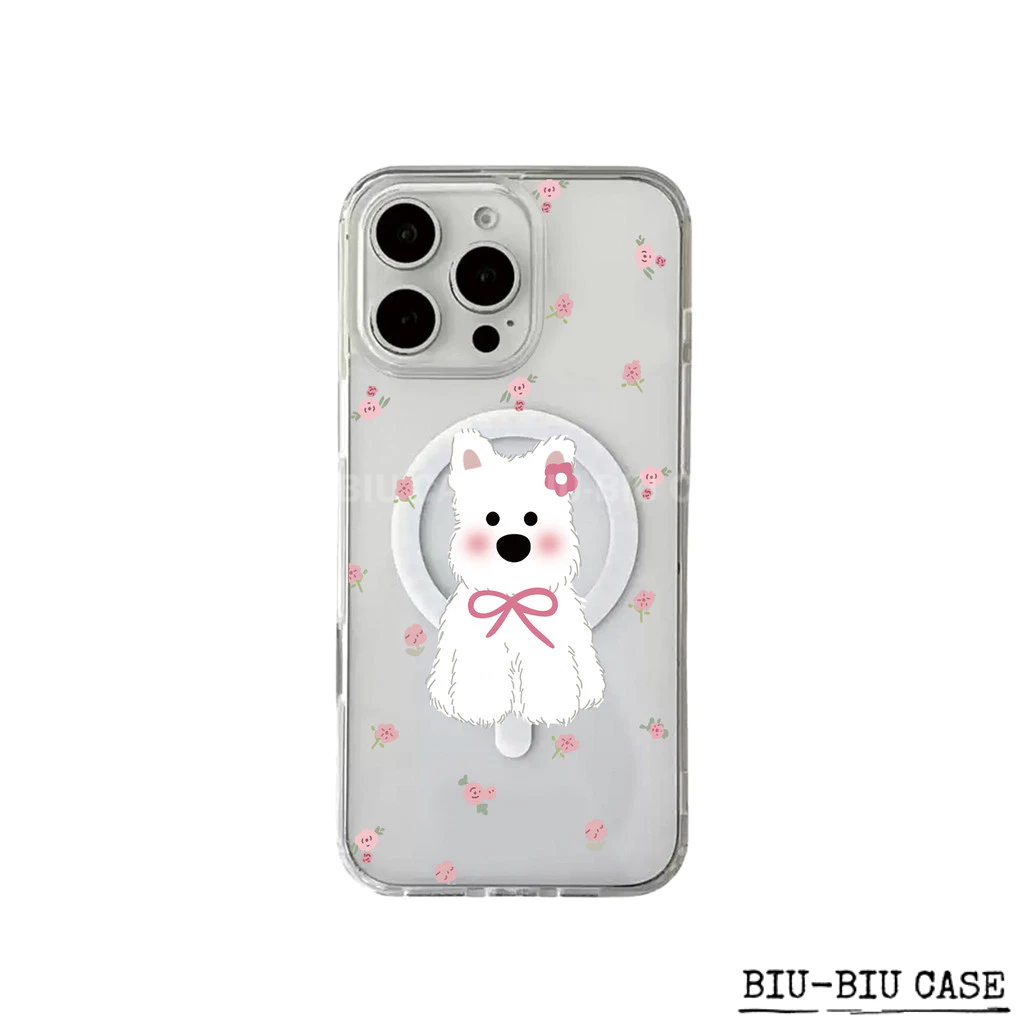 Capa Capinha Tpu Anti MagSafe Impacto Transparente Para IPhone XR 11 12 13 14 15 16 17 Pro Max laço de cachorrinho flor