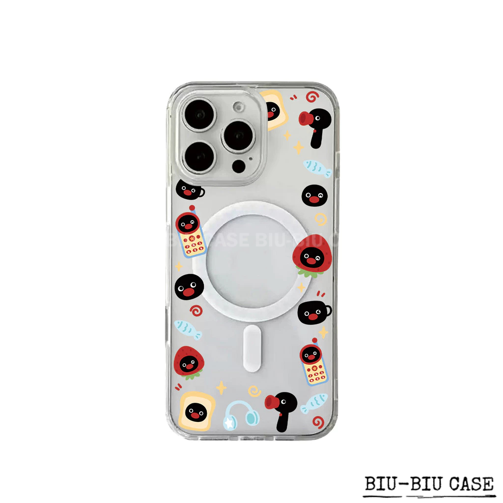 Capa Capinha Tpu Anti MagSafe Impacto Transparente Para IPhone XR 11 12 13 14 15 16 17 Pro Max Cabeça de pinguim