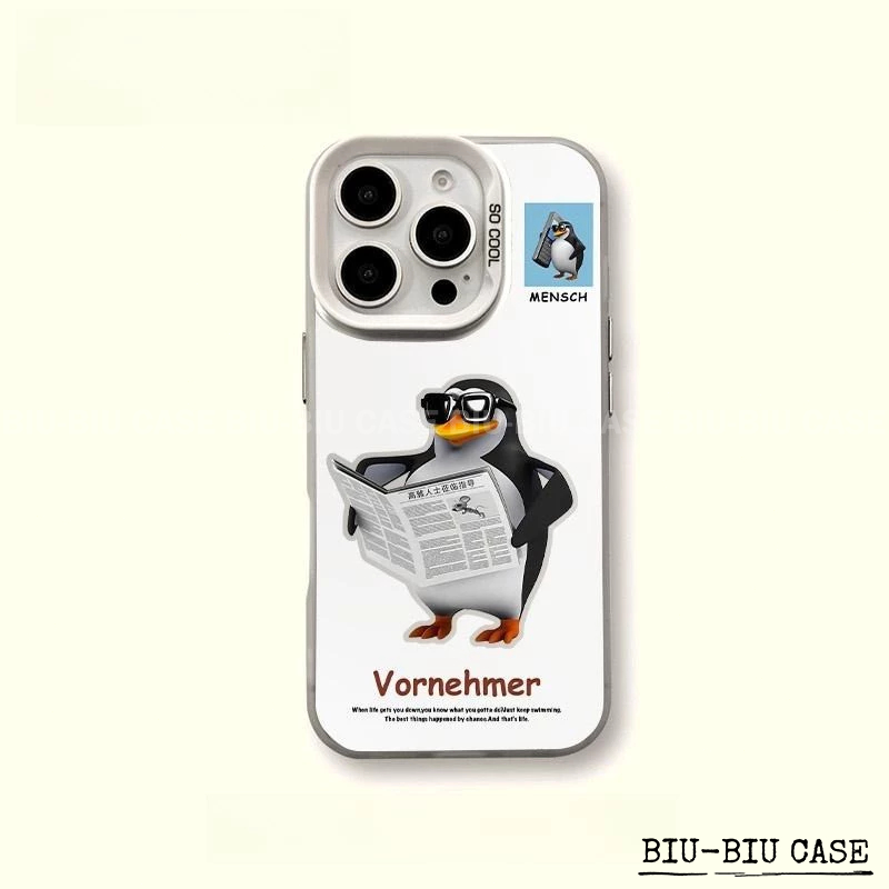 Capinha capa de Pinguim lendo um jornal personalizado para iPhone 17 11 12 13 15 14 16 Pro Max Xr Xs Max 7+ 8 PLUS Case