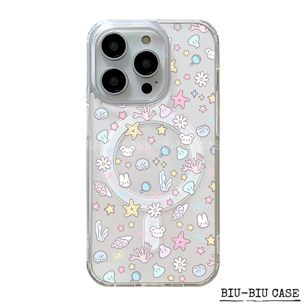 Capa Capinha Tpu Anti MagSafe Impacto Transparente Para IPhone XR 17 11 12 13 14 15 16 Pro Max Oceano Pintado