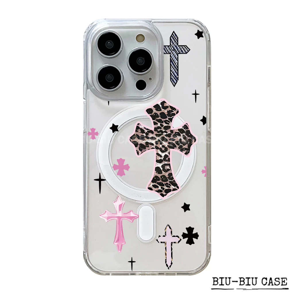 Capa Capinha Tpu Anti MagSafe Impacto Transparente Para IPhone XR 17 11 12 13 14 15 16 Pro Max Cruzamento de Leopardo