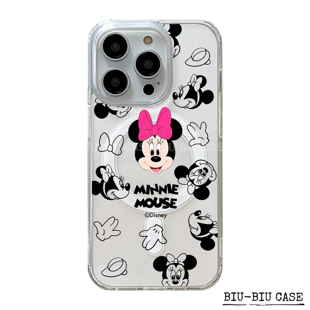 Capa Capinha Tpu Anti MagSafe Impacto Transparente Para IPhone XR 17 11 12 13 14 15 16 Pro Max Minnie Mouse rosa fofinha