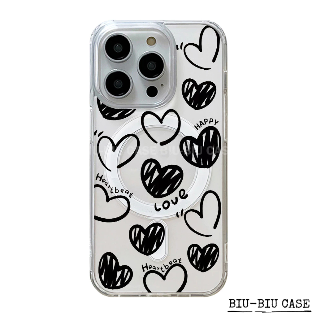 Capa Capinha Tpu Anti MagSafe Impacto Transparente Para IPhone XR 17 11 12 13 14 15 16 Pro Max Coração Negro
