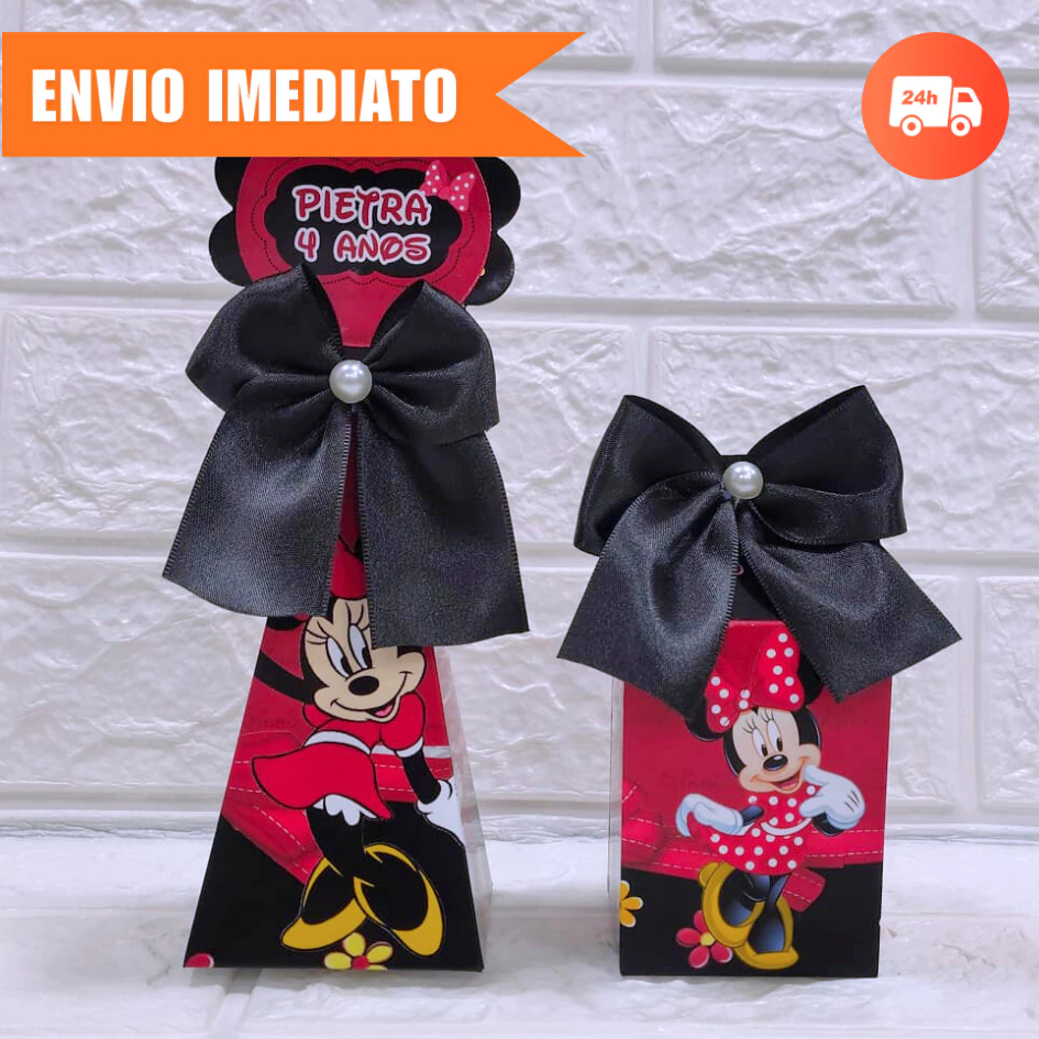 Kit Festa Milk e Pirâmide MINNIE 2.0 Personalizada|Lembrancinha Caixinha Aniversário PEGUE E MONTE