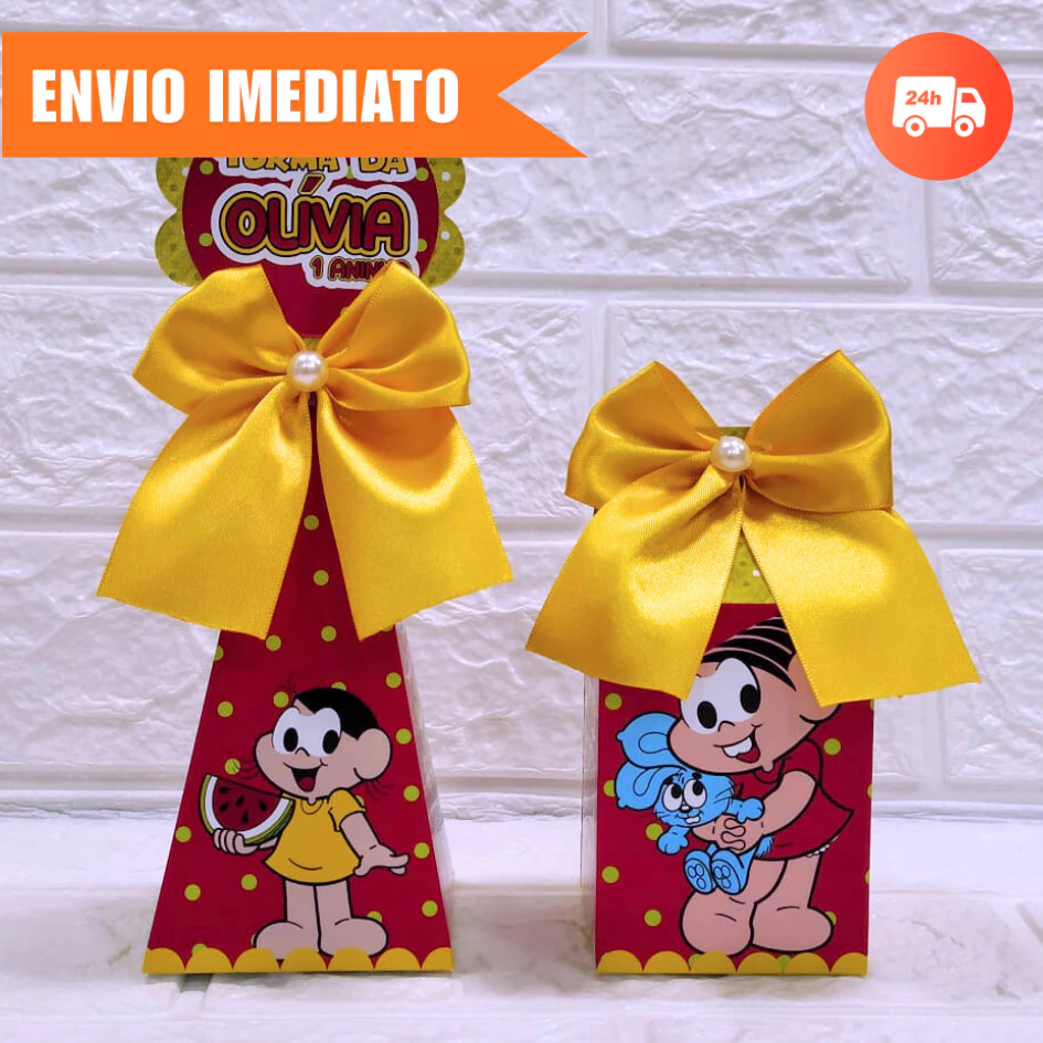 Kit Festa Milk e Pirâmide TURMA DA MÔNICA 1.0 Personalizada|Lembrancinha Caixinha PEGUE E MONTE