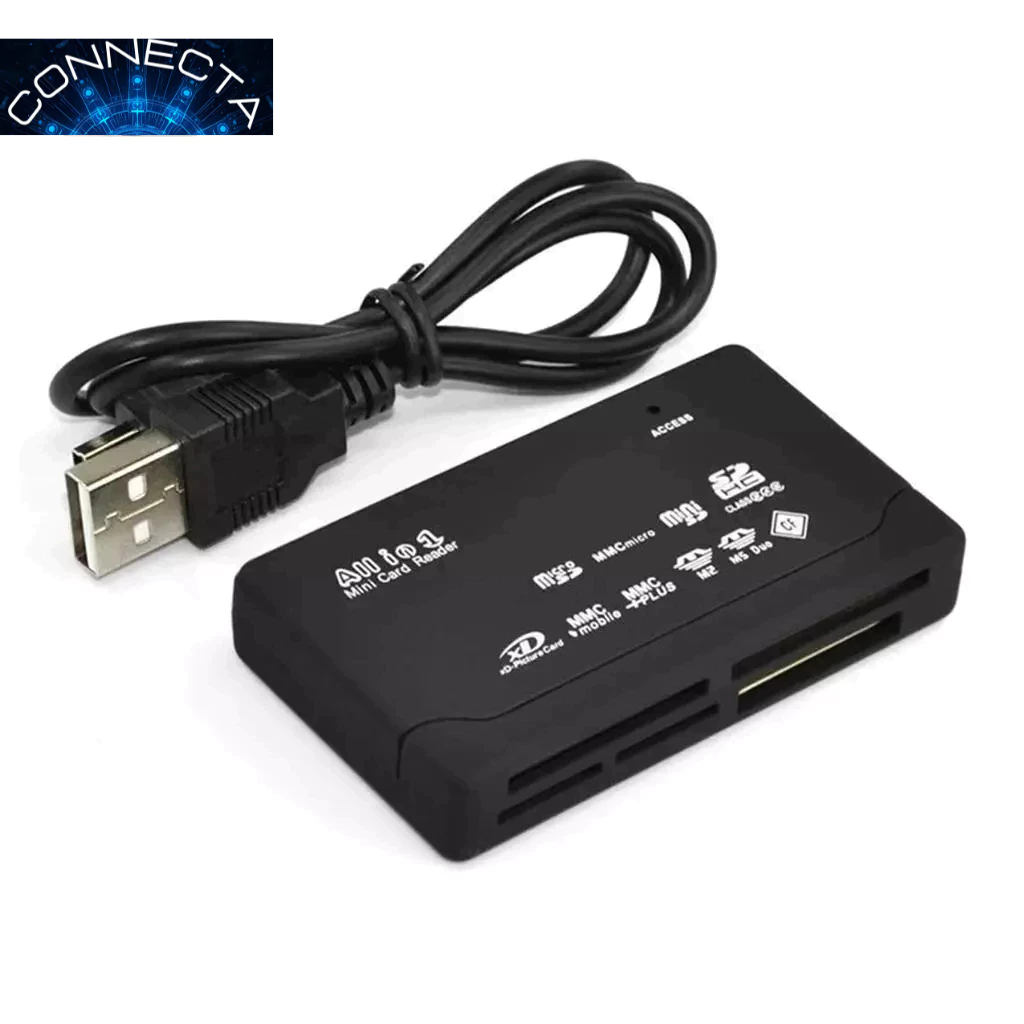 Adaptador Multi Leitor de Cartões USB 2.0 Plug & Play 6 em 1 para Notebook, PC, Câmeras Digitais e Celulares