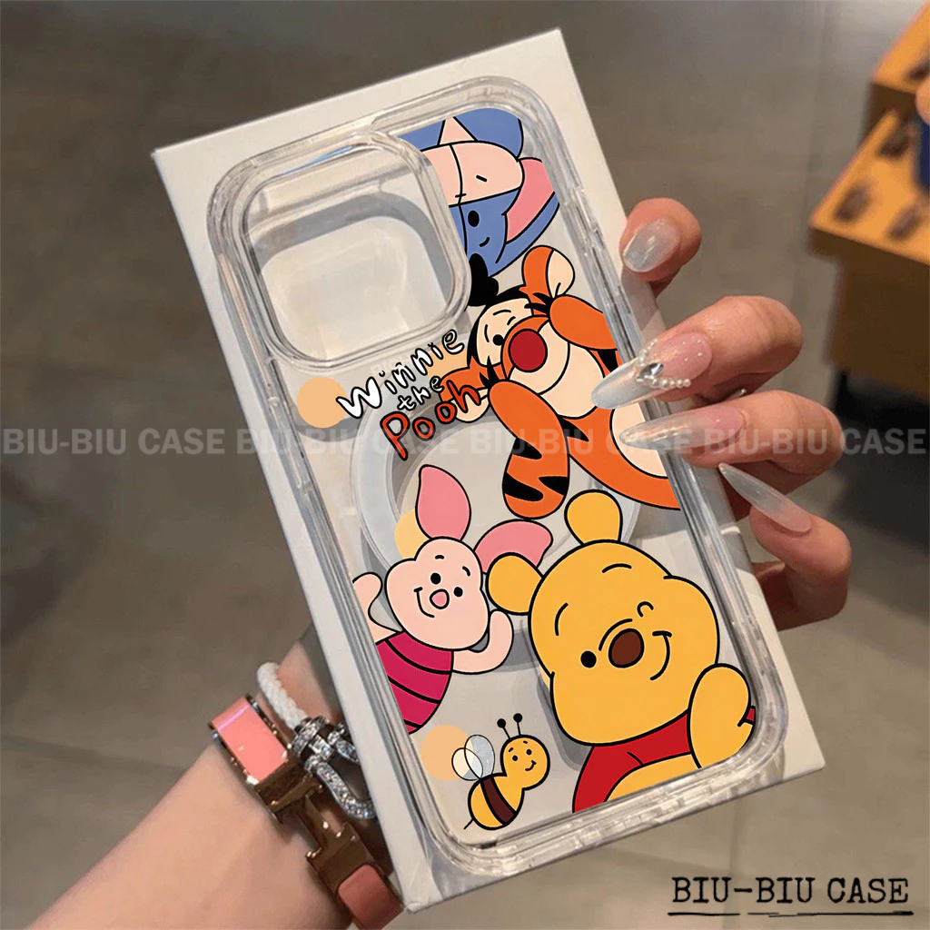 Capa Capinha Tpu Anti MagSafe Impacto Transparente Para IPhone XR 17 11 12 13 14 15 16 Pro Max A Família do Ursinho Pooh
