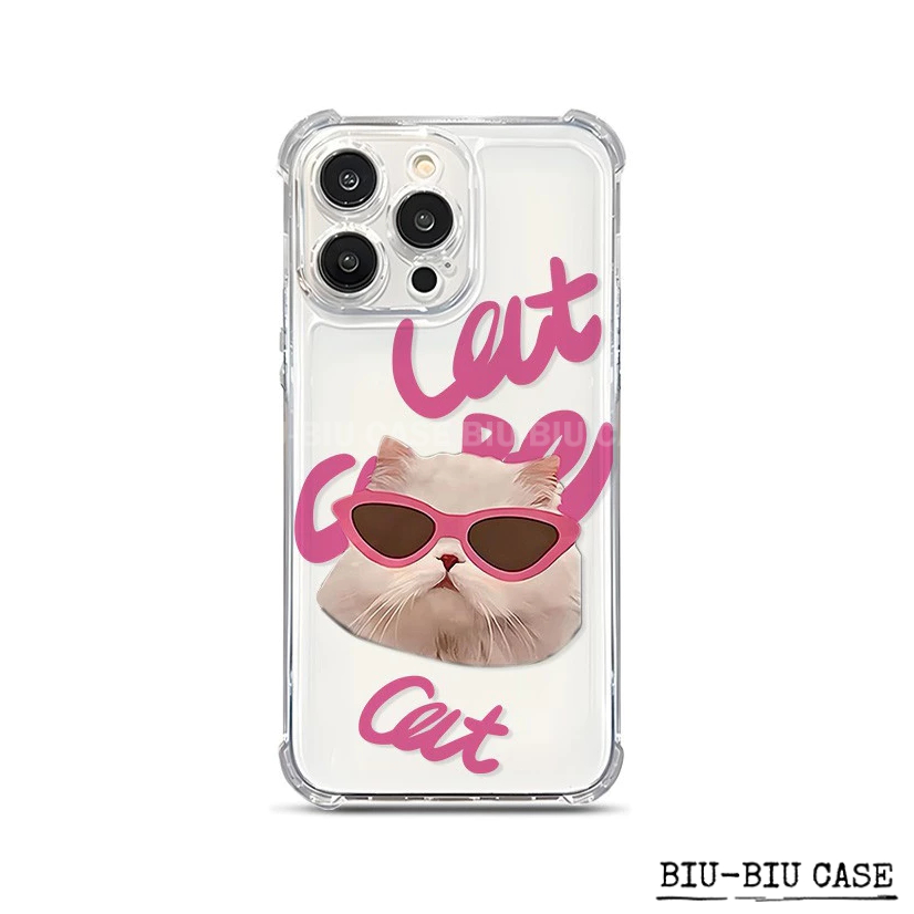 Capa para celular Cabeça de gato de óculos adequada para iPhone XR 17 16 11 12 13 14 15 Pro Max XS TPU Anti Capa Macia