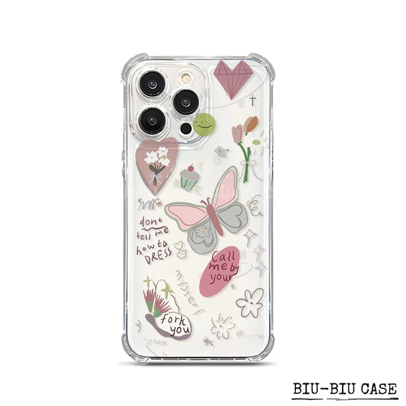 Capa para celular Borboleta floral simples adequada para iPhone XR 17 16 11 12 13 14 15 Pro Max XS TPU Anti Capa Macia