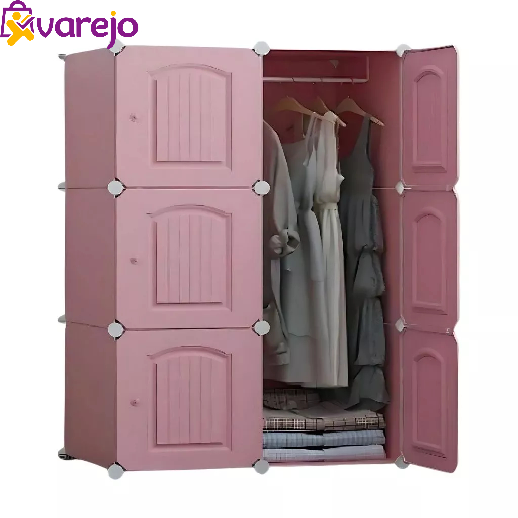 Armário Organizador Portátil para Roupas com Cabide e Sapatos | PP Rosa