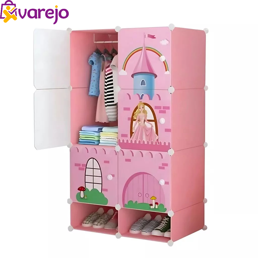 Guarda-Roupa Infantil Castelo Rosa Modular com Portas | Organizador de Roupas e Sapatos