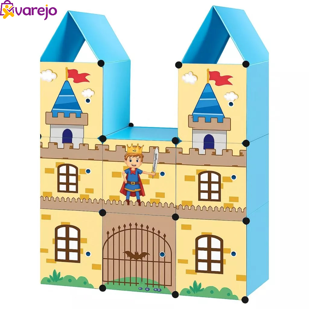 Armário Modular Infantil Castelo Masculino com Portas Organizador Azul