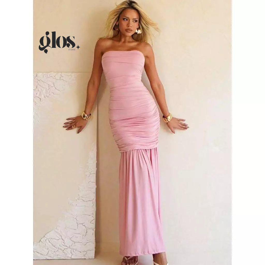 Vestido Feminino Longo Tomara que caia Drapeado Casamento Luxo Suplex Vermelho Tubinho