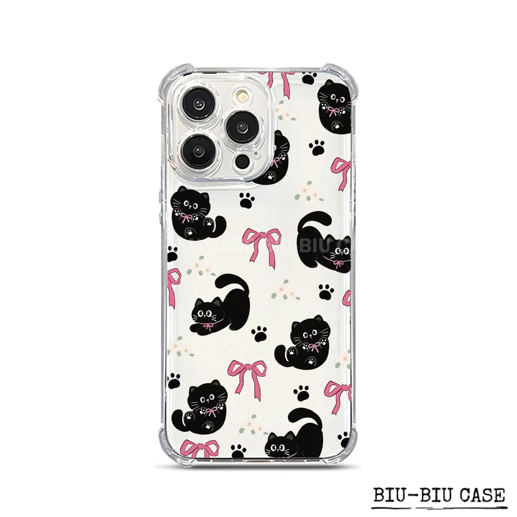 Capa para celular Gatinho com Laço adequada para iPhone XR 17 16 11 12 13 14 15 Pro Max XS TPU Anti Capa Macia