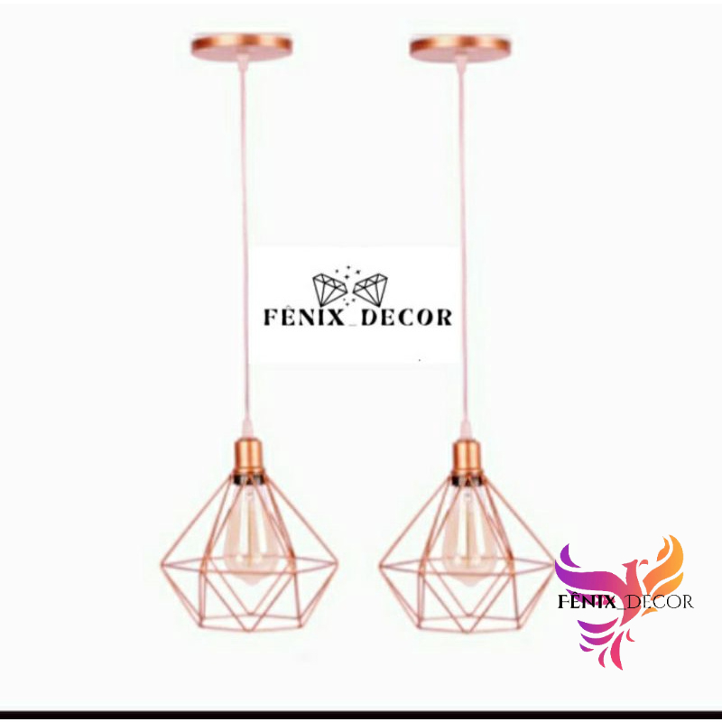 kit 2 Pendente Diamante Aramado Rose Gold Cabo Cristal