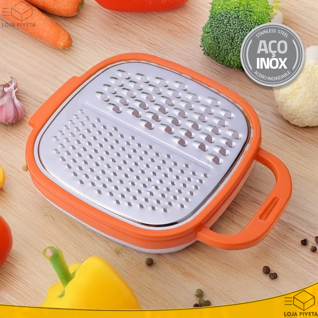 Ralador de Legumes 4 em 1 Com Recipiente Aço Inox Cortador Fatiador Multicortes Para Queijo em Oferta na Shopee