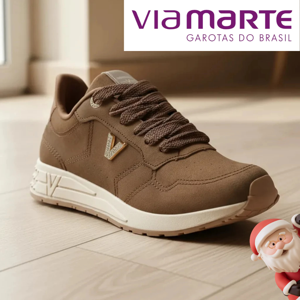 Tênis Via Marte Feminino Casual Lançamento Samba Moda Marrom 286-001 Strass