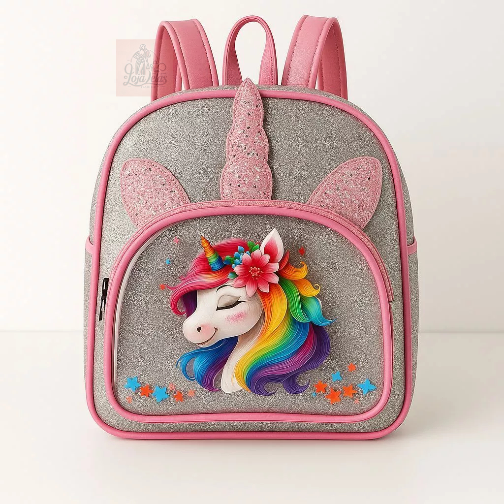 Mochila Infantil Unicornio Criança Bolsa Feminina Charmosa Estampa Escola Passeio Menina Costas Alça Reforçada Creche