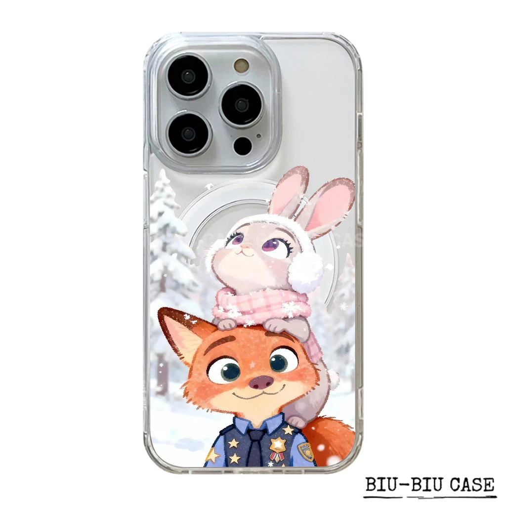 Capa Capinha Tpu Anti MagSafe Impacto Transparente Para IPhone XR 17 11 12 13 14 15 16 Pro Max Coelho da Neve e Raposa
