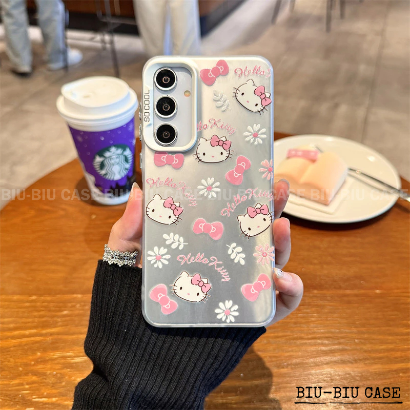 Capinha capa de Gatinho de Flor Rosa para SAMSUNG Galaxy A55 A54 A35 A34 A25 A15 S24 S23 A55 e S25 Capa TPU choque