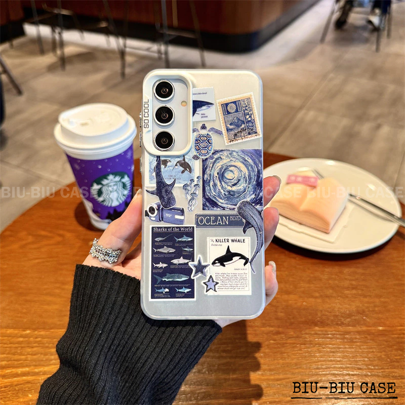 Capinha capa de Etiqueta de baleia oceânica para SAMSUNG Galaxy A55 A54 A35 A34 A25 A15 S24 S23 A55 S25 Capa TPU choque