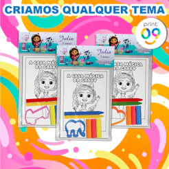 Kit Lembrancinha Completa Colorir + Massinha Personalizado Festa Criança Tema Casa Mágica Gabby