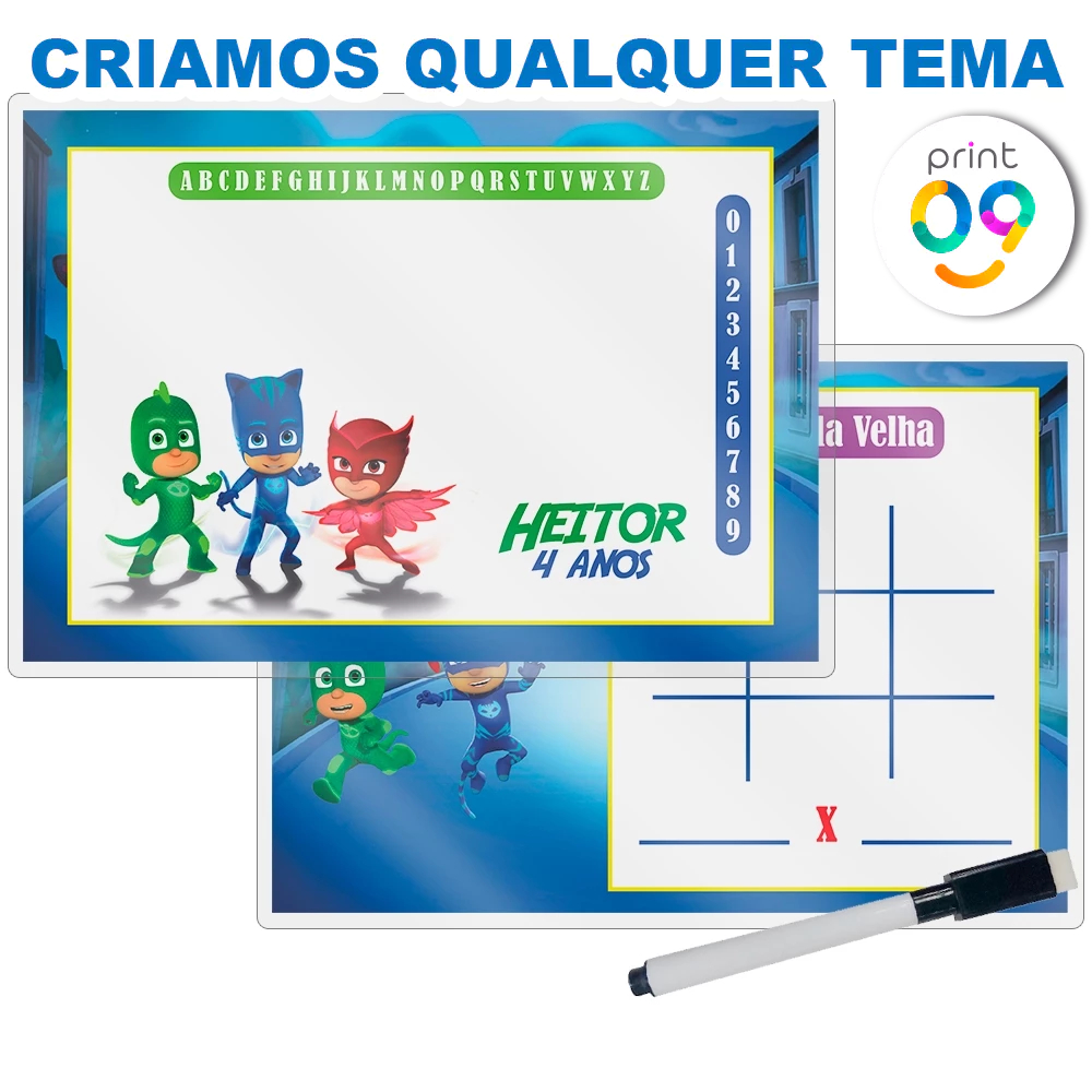 Lousa Mágica + Caneta Com Apagador Personalizada Lembrancinha Festa Infantil PJ Masks Ou Outros