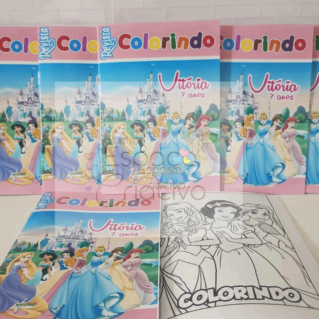 Kit 10 Lembrancinhas Princesas – Livrinho de Colorir Infantil Personalizado para Aniversário