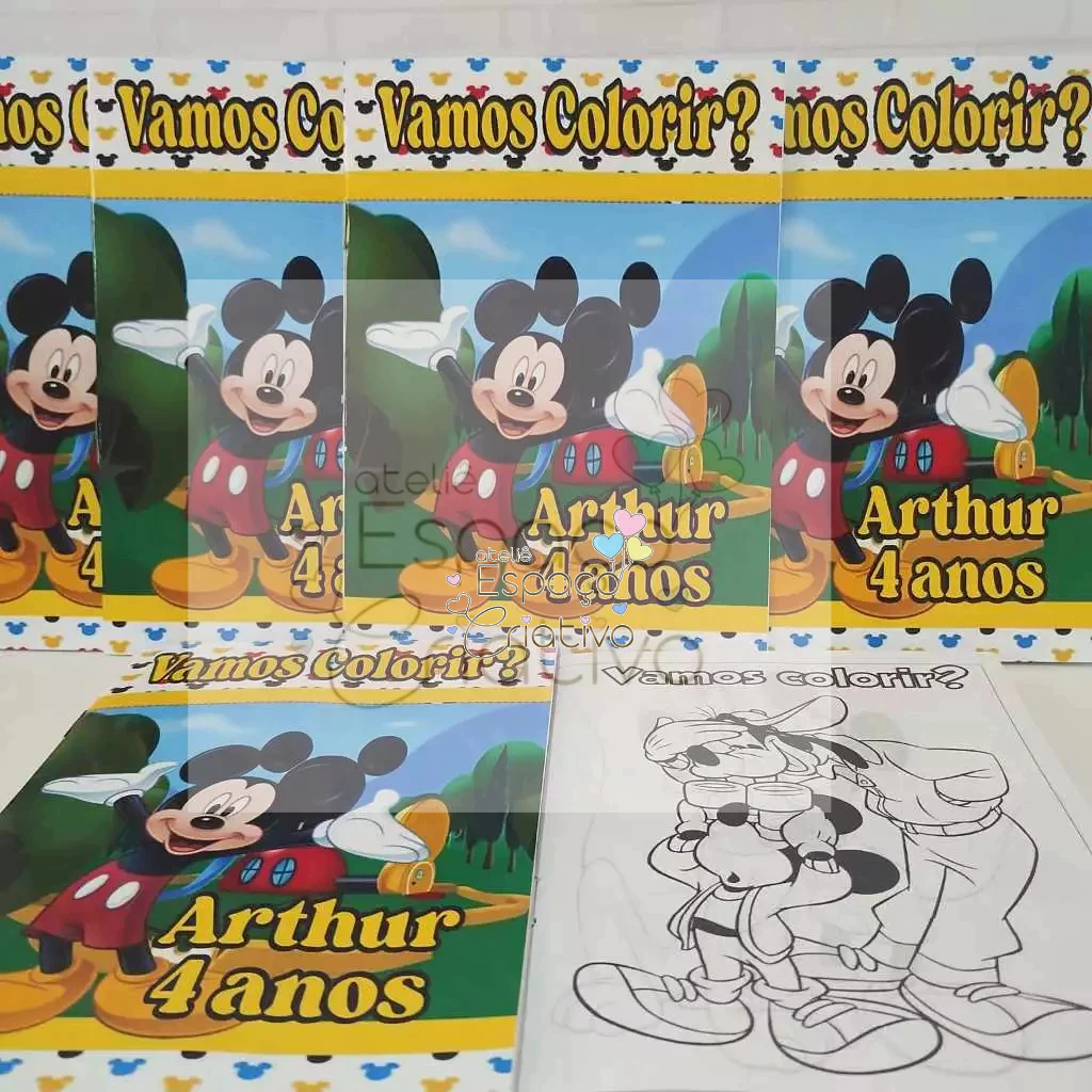 10 Livrinhos  Personalizados Mickey para Colorir Lembrancinha de Aniversário Infantil