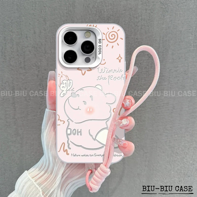 Capinha capa de Ursinho Pooh fofo para iPhone 17 11 12 13 15 14 16 Pro Max Xr Xs Max 7+ 8+ pulseira rosa Capa TPU choque