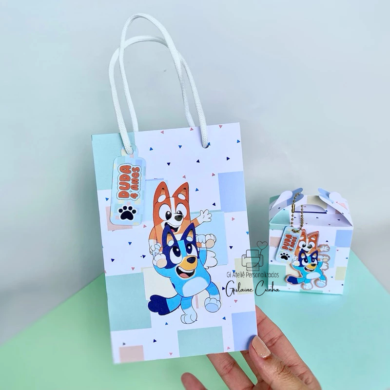 Sacolinha surpresa Lembrancinha Personalizada de Festa  Bluey. e Bingo. - tam. P - personalizados