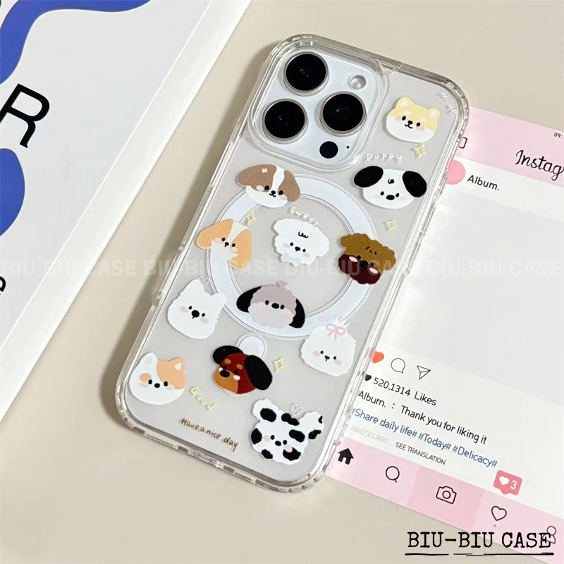 Capa MagSafe Capinha Anti TPU Impacto Transparente Para iPhone XR 11 12 13 14 15 16 17 Pro MAX Cachorrinho fofo