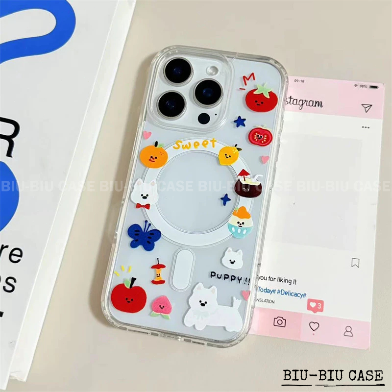 Capa MagSafe Capinha Anti TPU Impacto Transparente Para iPhone XR 11 12 13 14 15 16 17 Pro MAX Cachorrinho de Maçã