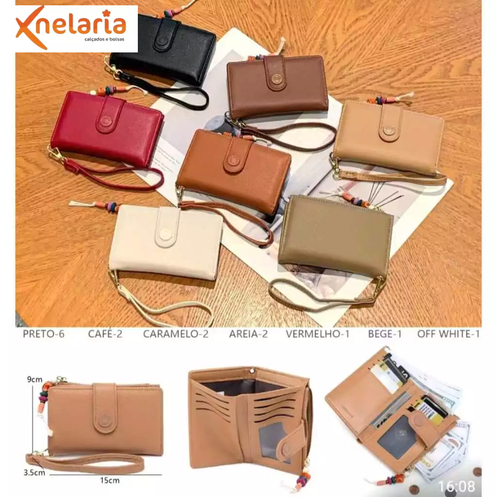 Carteira Feminina de Mão em Napa com Alça e Porta Cartões - Moderna, Compacta e Elegante