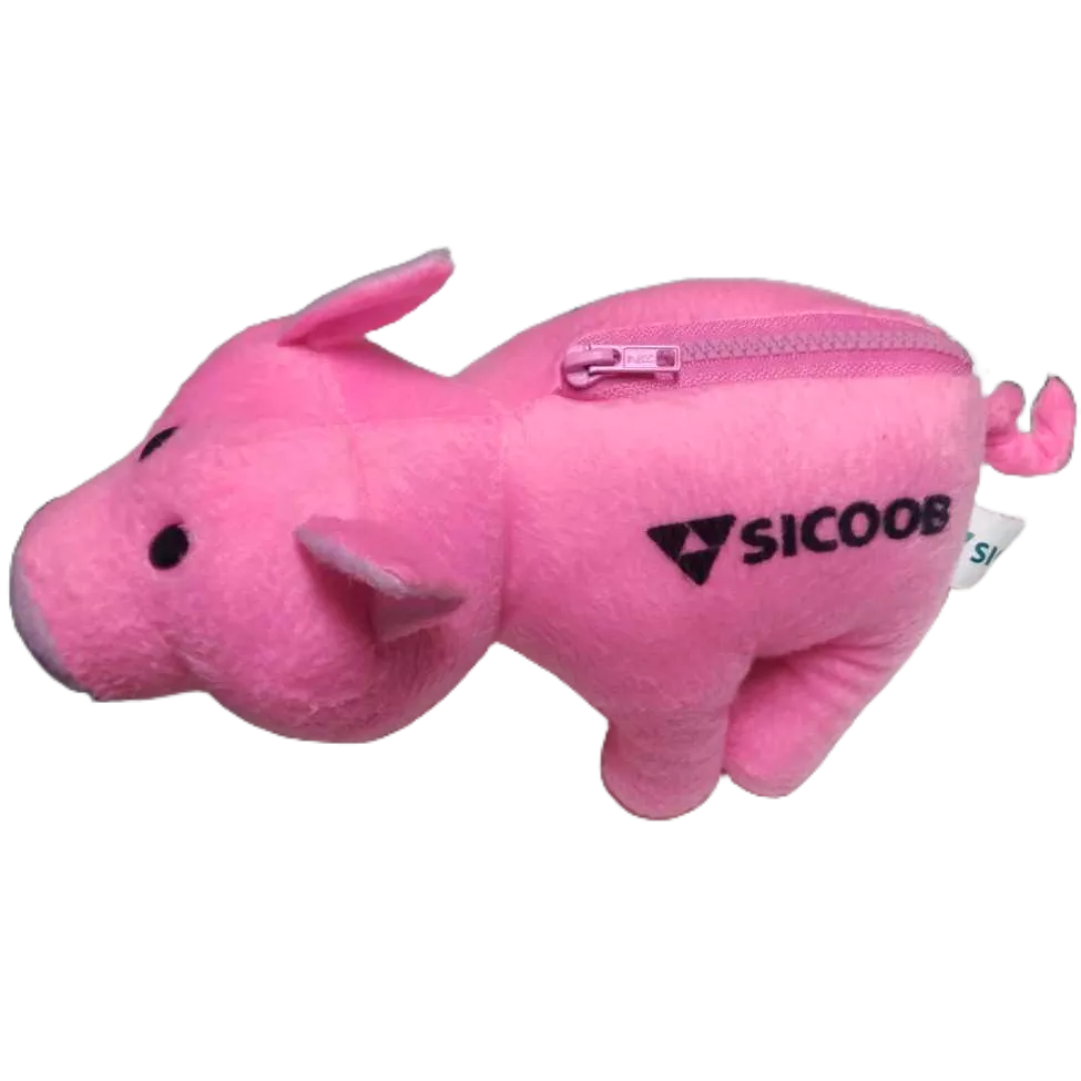 Pelúcia Porco Sicoob Guarda Moedas Ziper Colecionável