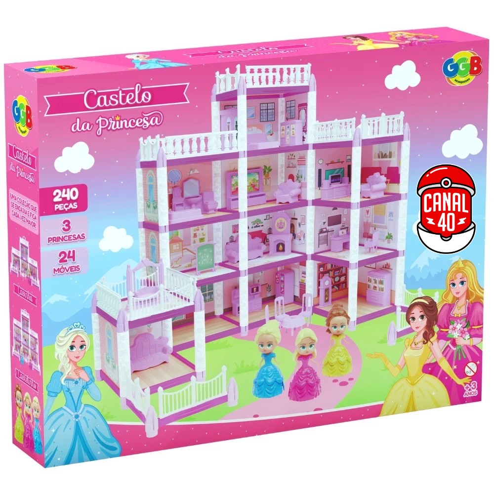 CASTELO DA PRINCESA GGB BRINQUEDOS 240 PEÇAS CÔMODOS CASINHA MENINAS 24 MÓVEIS MONTAR KIT 3 BONECAS em Oferta na Shopee