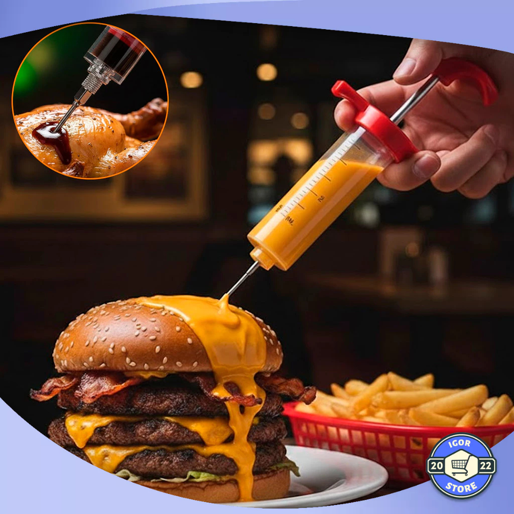 Seringa Culinária Injetora Temperos Molhos Cheddar Carnes Hamburguer Marinadas Inox Envio Imediato
