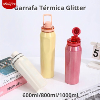 Belifou 600/800 Ml Glitter Garrafa Térmica Portátil De Com Isolamento Duplo Adequada Para Academia